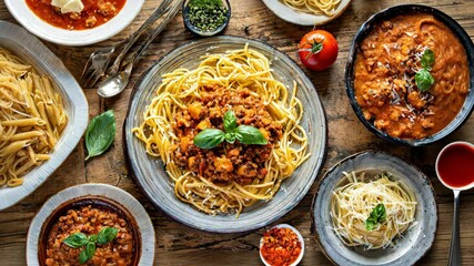 Grated cheese is sprinkled on a plate of spaghetti bolognese adorned with hearty meat sauce.