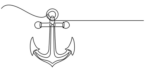 Nautical Anchor Continuous Line Drawing with Editable Stroke, Continuous line drawing of sea anchor, Large sea anchor of the ship. Set of sea ocean elements. Continuous one line drawing of anchor.  © line drawing