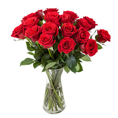 Romantic Red Roses Bouquet in Glass Vase Beautiful Flowers love gift dark life plant stems image    