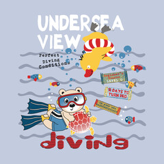 Adorable animal vector enjoying swimming in crystal-clear waters near a tropical island.