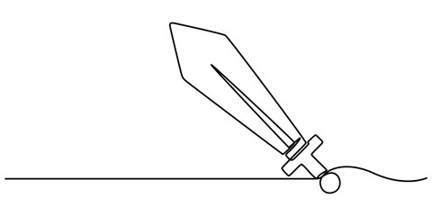 Old engraved illustration of Sword which belonged to Myles Standish, English military officer, Sword sign line continuous drawing vector. One line Sword vector background. Sword icon. Continuous one.