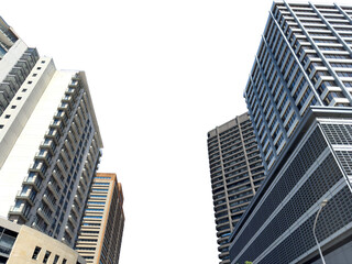 Cape town city skyscrapers isolated on white transparent sky, high rise office business buldings...