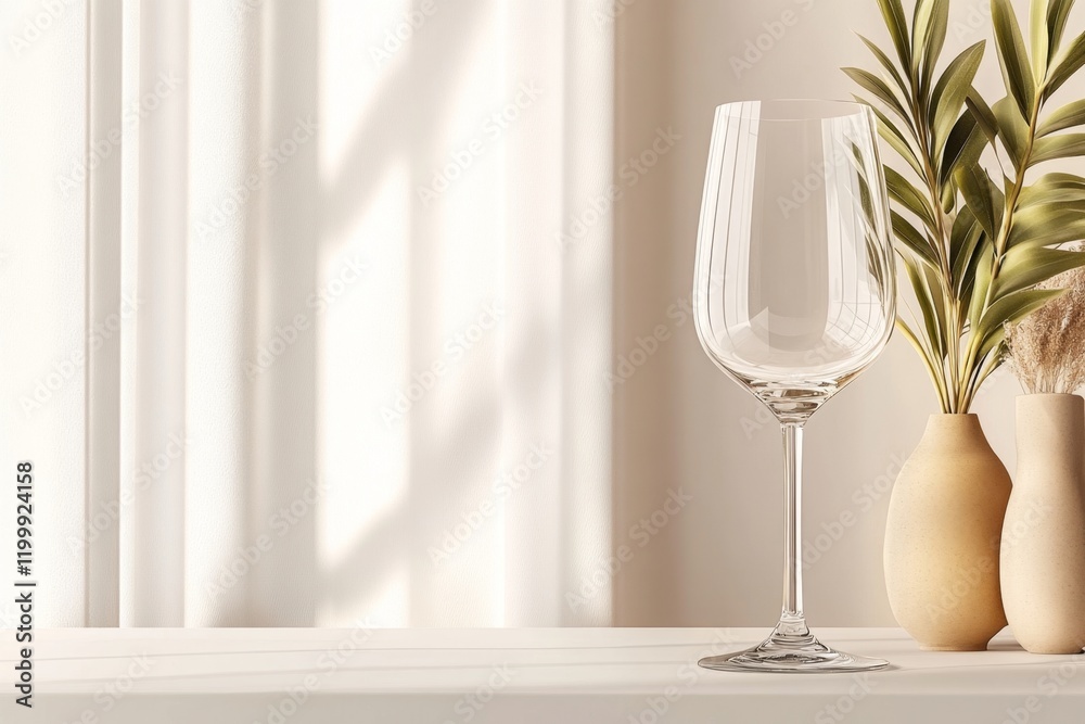Poster a clean depiction of a wine glass placed on a single horizontal line, with muted tones and a soft sh