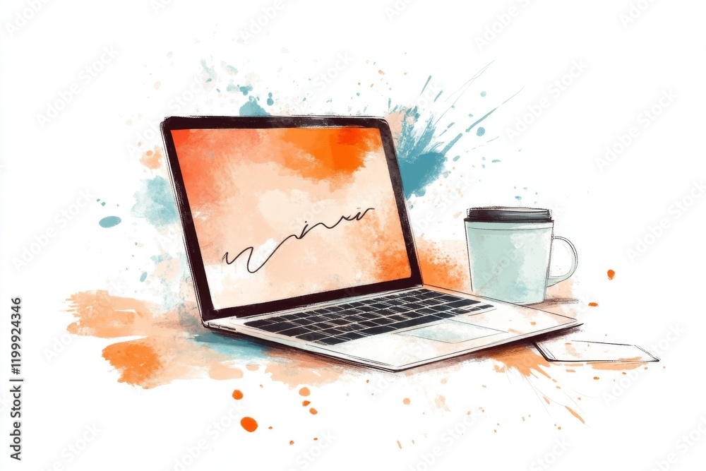 Poster a clean illustration of a glowing laptop screen with a single line of text, symbolizing the writing 