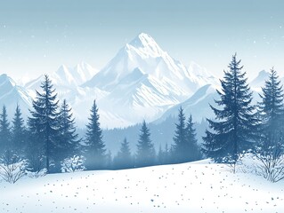 Fototapeta premium Snowy mountain range landscape with forest