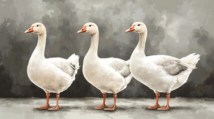 Obraz premium Three geese against a textured wall