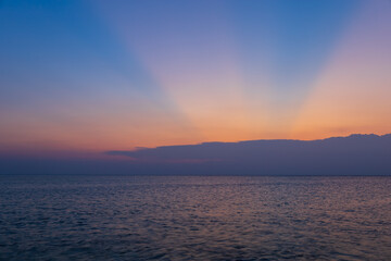 Sunrise on the beautiful Nikolas beach on the island of Rhodes in Greece. Seascape