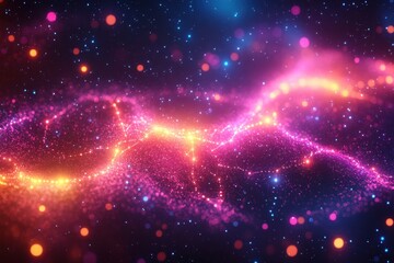 Fototapeta premium Colorful cosmic particles create a mesmerizing abstract visual in a vibrant starry background