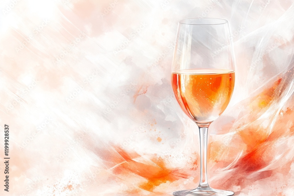 Aufkleber a digital illustration of a wine glass filled with golden sparkling wine, surrounded by abstract swi
