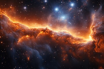 Fototapeta premium Cosmic cloud illuminated by vibrant orange and blue hues in the depths of space