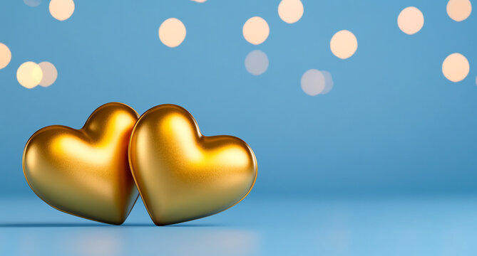 Golden-hearts-on-a-tranquil-blue-background-with-soft-blurred-lights