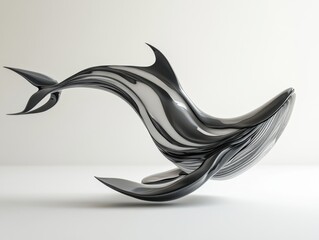 A sleek, abstract floating whale design, monochromatic shades of cool gray with touches of neon accents