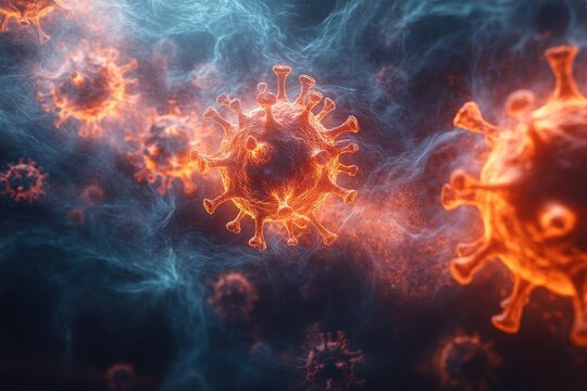Visualization of virus particles interacting in a microscopic environment during a health crisis