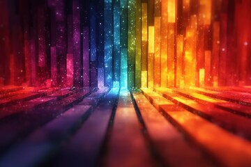 Colorful abstract digital art featuring vibrant vertical bars and a cosmic background