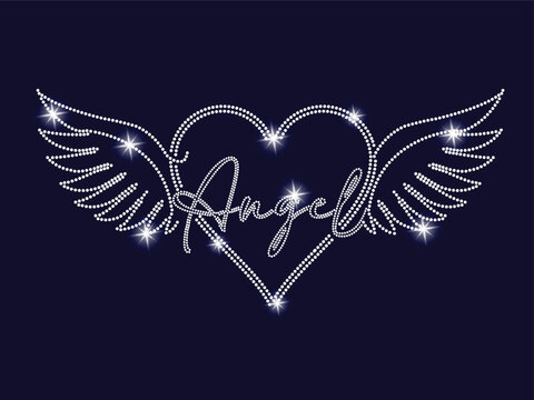 Angel Wings love rhinestone applique for t-shirts, hoodies, jackets, tote bags, caps, phone cases, heat transfer rhinestone applications on fabrics, DIY Projects, hot-fix, Trendy crystal studs apparel