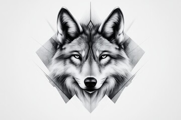 Naklejka premium A geometric depiction of a wolf head, created with sharp angular shapes and monochromatic tones for a modern aesthetic