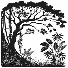 Obraz premium Lush Jungle vector silhouette black design white background