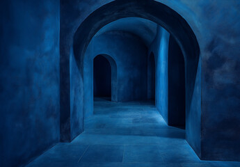 Fototapeta premium Mysterious Dark Blue Background with Atmospheric Concrete Floor and Walls for an Immersive and Moody Design Aesthetic