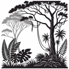 Lush Jungle vector silhouette black design white background