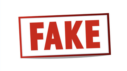 Obraz premium Fake word. A vibrant red label with the word 