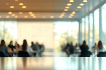 Blurry Large Office Team Meeting Sunlight Background