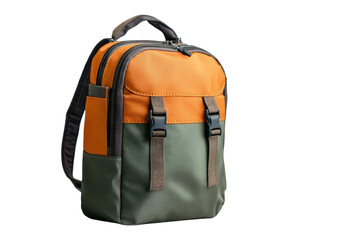 Fototapeta premium Stylish backpack designed for outdoor adventures, featuring vibrant orange and green colors, perfect for everyday use