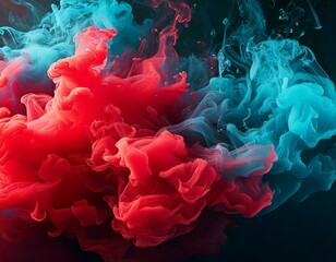 Abstract smoke RED background with cyan, blue fog floating ,Wallpaper