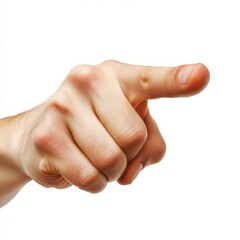 Elegant hand gesture pointing with precision, white background and blank space