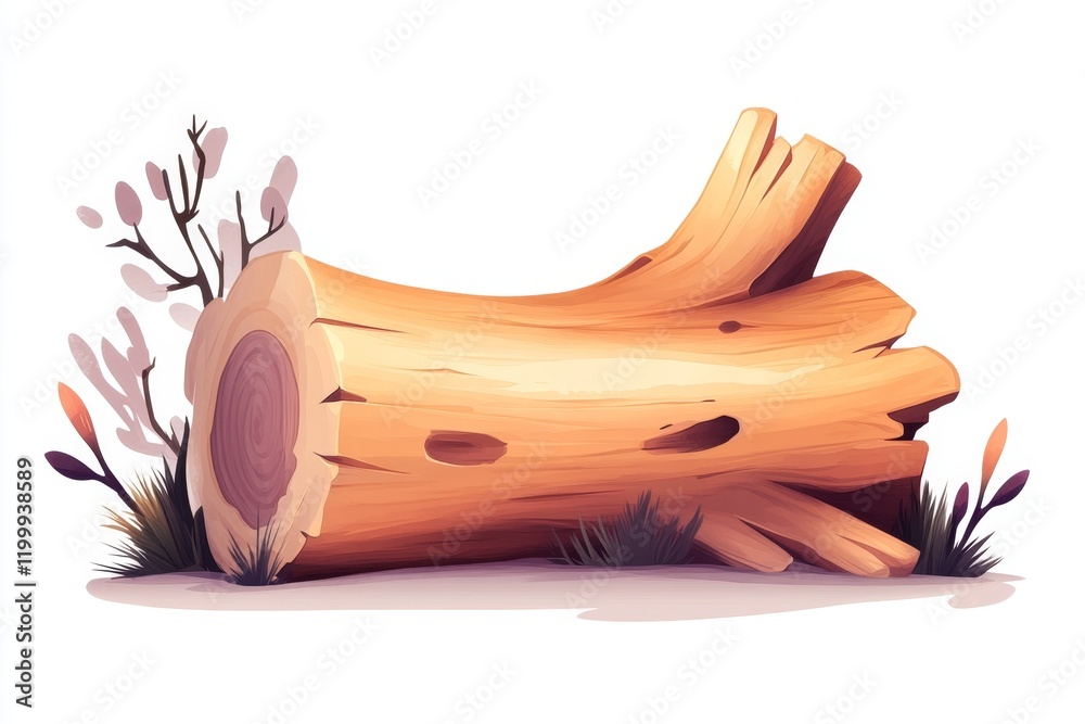 Aufkleber a minimalist depiction of a wooden log with clean lines and soft gradients, set against a plain whit