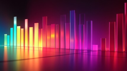 A clean, modern D bar graph with light reflections and sharp edges, showing market fluctuations in vivid colors with a sleek design