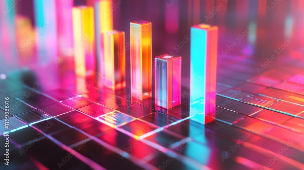 Fototapete a clean, modern d bar graph with light reflections and sharp edges, showing market fluctuations in v