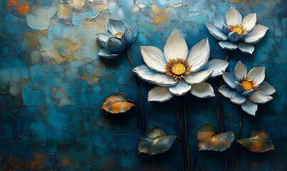 3D Floral Wall Art, Teal Background, Home Decor