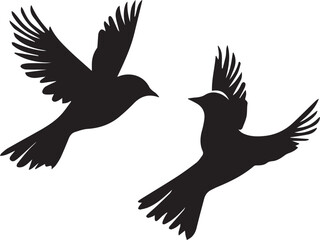Obraz premium Silhouette of flying birds set on white background 