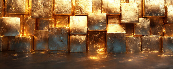 Glowing gold cubes wall backdrop