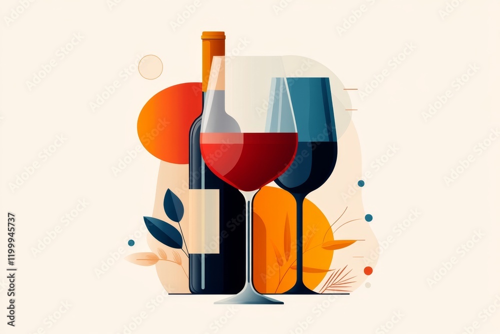 Aufkleber A simple icon of a wine glass filled with red wine, drawn in flat, clean shapes with a soft gradient background