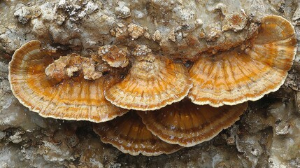 Gentle drizzle on vibrant fungi forest floor high-resolution textures natural environment close-up view biological diversity