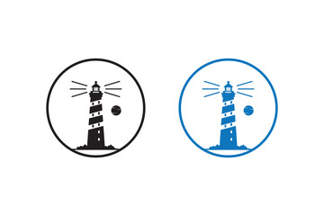 Light house silhouettes with white background and color versions