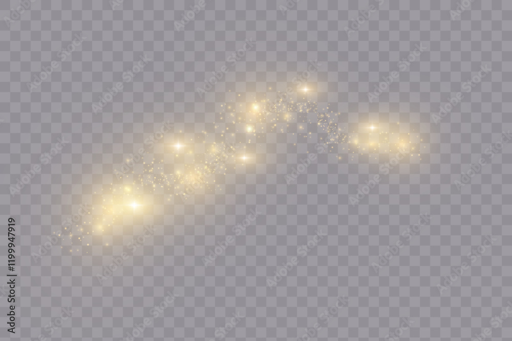 Poster golden magic comet light effect with many sparkling bokke and shimmer light effects. magic gold glit