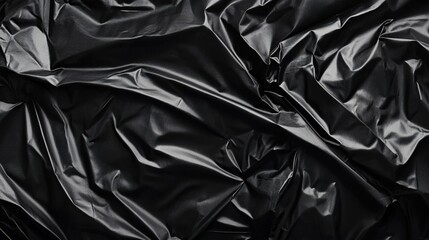 Obraz premium Black plastic film wrap texture, crumpled in the wind, top view.