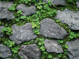 Garden details high-resolution textures of stones and greenery outdoor setting nature close-up view