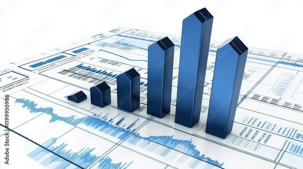 Aufkleber a digital representation of a financial bar graph with rising bars, showing a positive market trend,