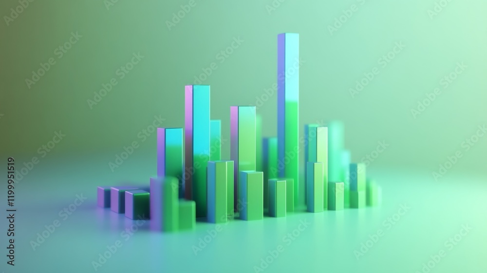 Aufkleber a financial bar graph displayed on a desktop monitor with vibrant bars in shades of green and blue, 