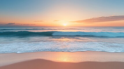 Obraz premium Beach at sunrise with gentle waves and pastel colors