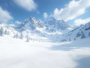 Fototapeta premium Breathtaking snowfields majestic mountains nature landscape winter wonderland panoramic view high-resolution textures
