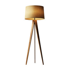 Modern Floor Lamp with Warm Light and Wooden Legs Isolated on transparent background