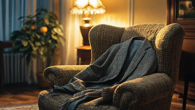 Warm Evening in a Cozy Armchair with a Plaid Jacket