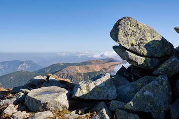 Mountain landscape in the morning mist. Chopok, Slovakia