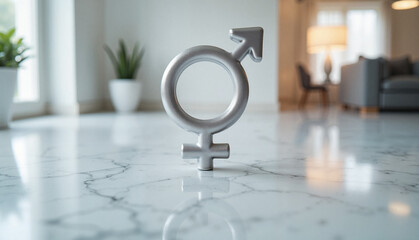 Gender symbol against modern interior background, Men and women equal concept