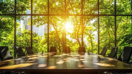 Plakat Innovative financial strategies in a green boardroom urban city business meeting bright environment inviting view