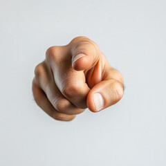 Neutral hand pointing toward the camera, centered on a white backdrop 